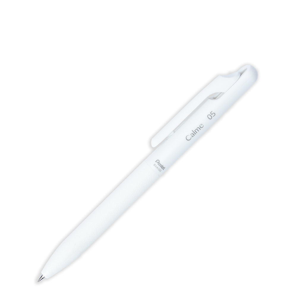 White pen turned to the right against a white background.