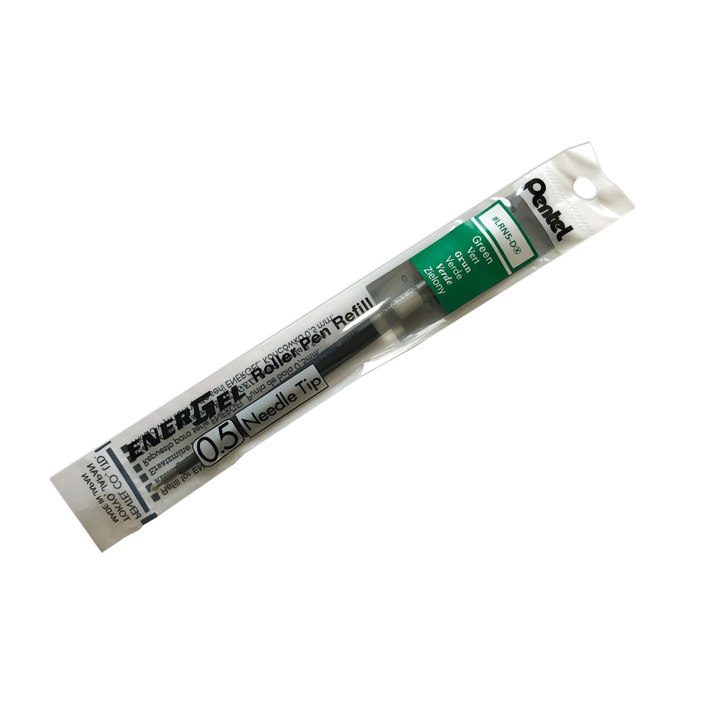 Pentel Energel Refill | Green | Cloth & Paper. Ink refill shown in its packaging tilted to the right on a white background.