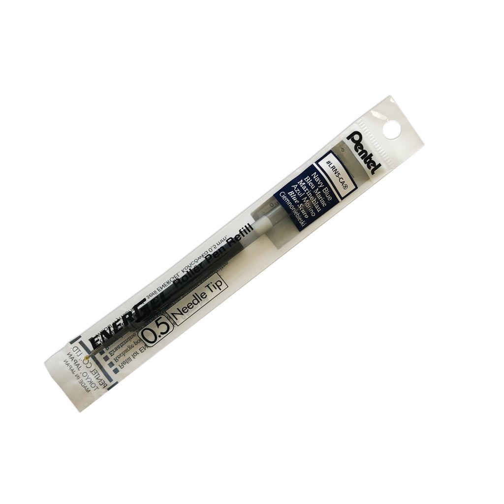 Pentel Energel Refill | Navy Blue | Cloth & Paper. Ink refill shown in its packaging tilted to the right on a white background.