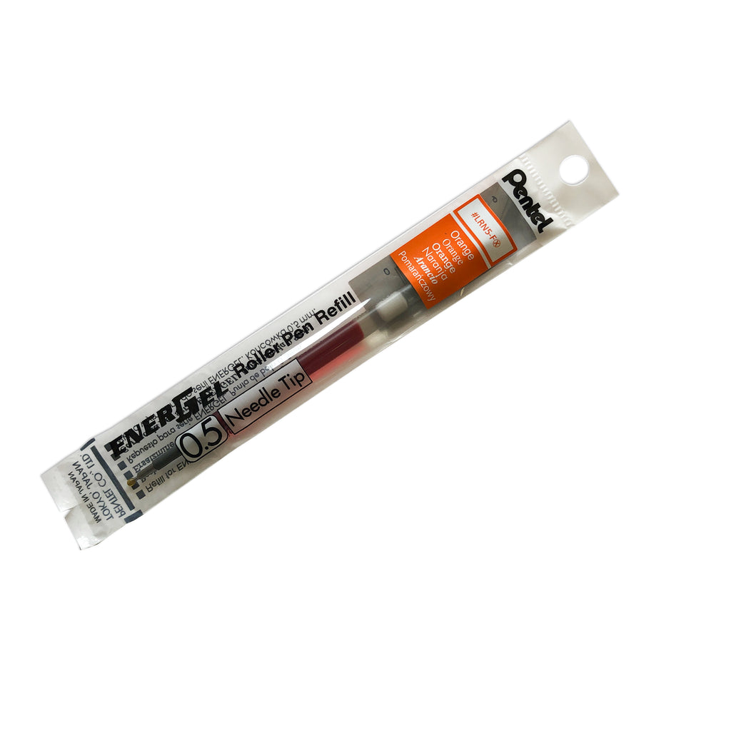Pentel Energel Refill | Orange | Cloth & Paper. Ink refill shown in its packaging tilted to the right on a white background.