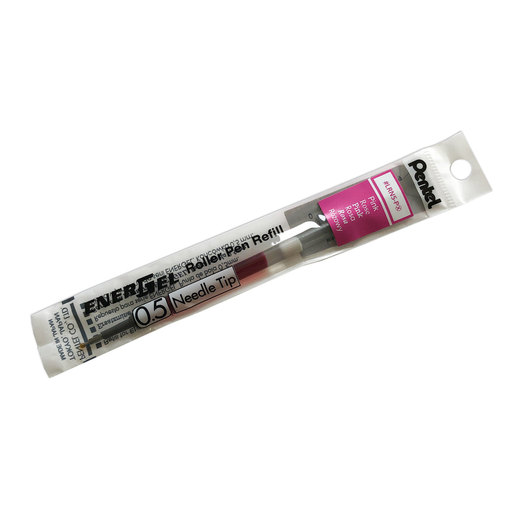 Pentel Energel Refill | Pink | Cloth & Paper. Ink refill shown in its packaging tilted to the right on a white background.