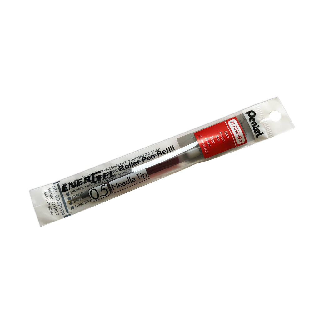 Pentel Energel Refill | Red | Cloth & Paper. Ink refill shown in its packaging tilted to the right on a white background.