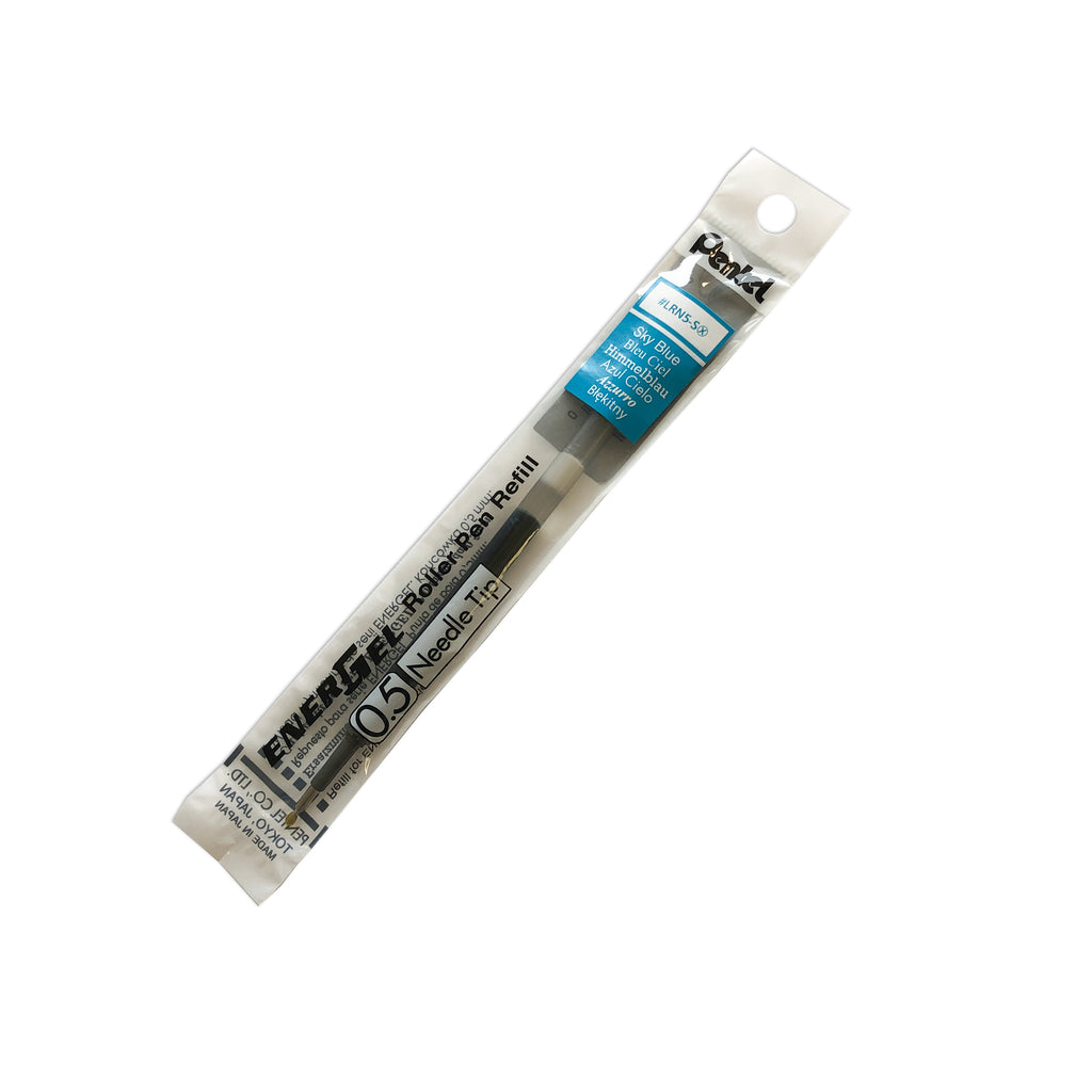 Pentel Energel Refill | Sky Blue | Cloth & Paper. Ink refill shown in its packaging tilted to the right on a white background.
