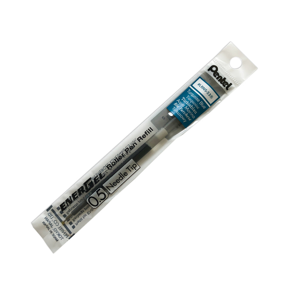 Pentel Energel Refill | Turquoise Blue | Cloth & Paper. Ink refill shown in its packaging tilted to the right on a white background.