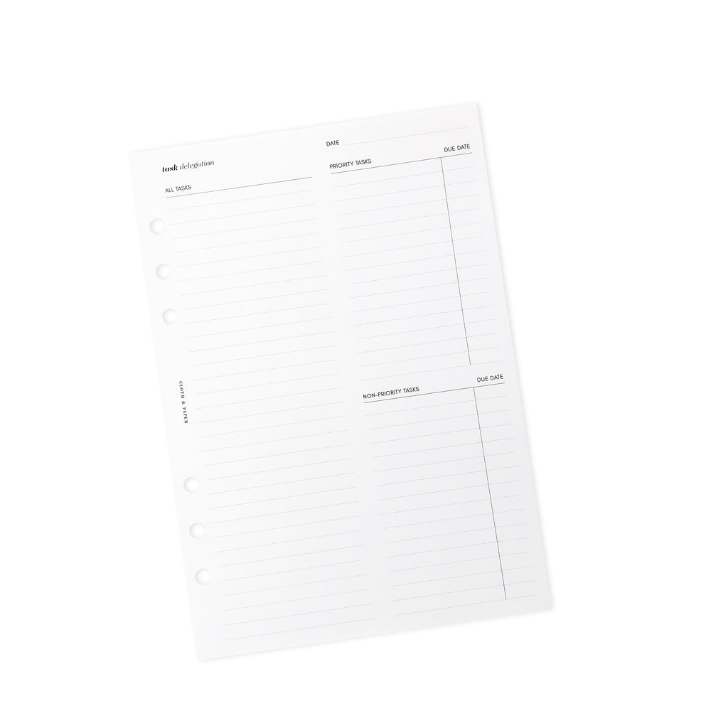 Task Delegation Inserts | Cloth & Paper | A5 6-Ring Planner Inserts