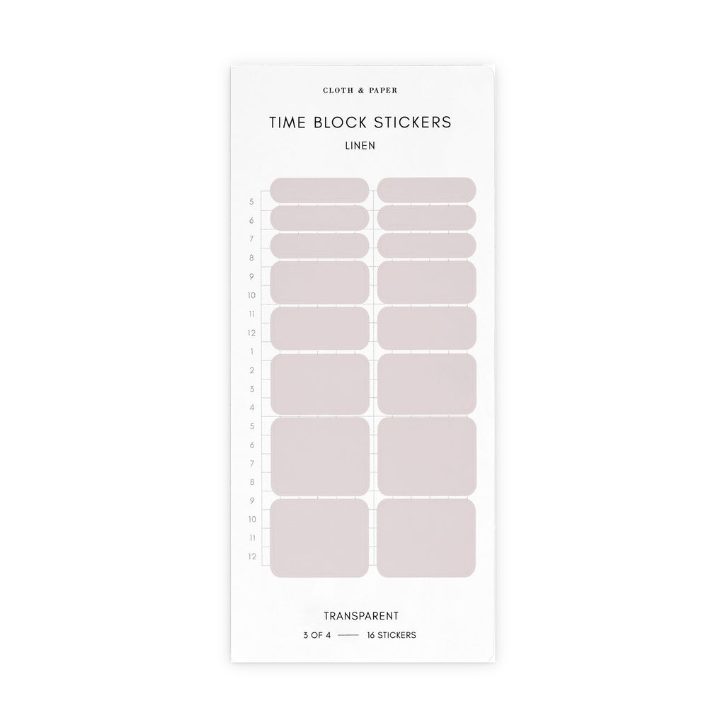 Linen light mauve time block stickers displayed on a white background.